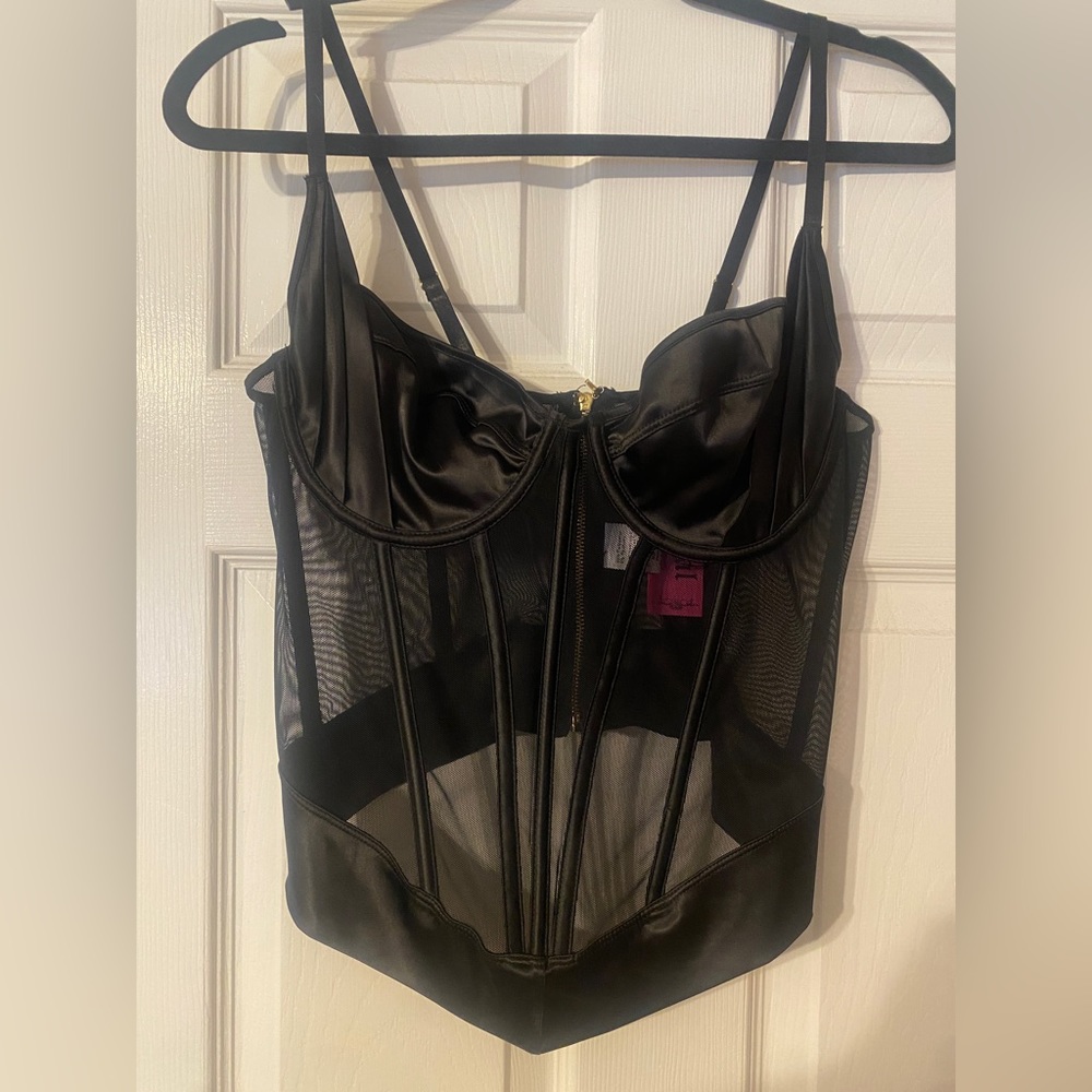 SPIRITUAL PINK| Black Mesh Corset Top